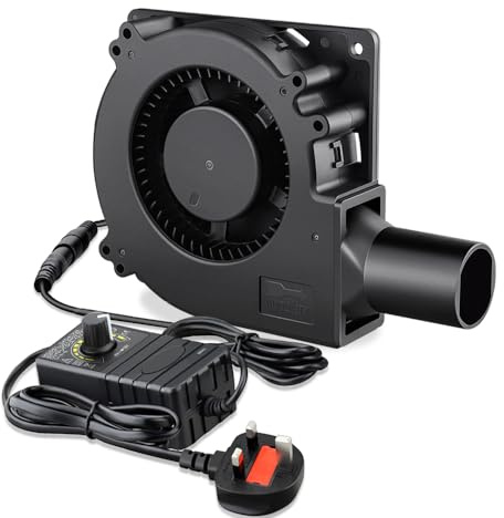 GDSTIME 120mm Blower Fan 12V Radial Fan with AC 220V 240V UK Plug | 5V to 12V Adjustable Speed Controller Cooling Centrifugal Air Blower Case For BBQ Inflatables Fireplace