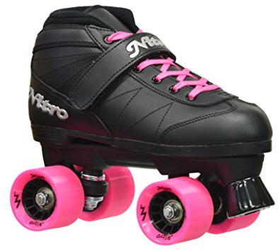 Epic Skates Super Nitro Indoor/Outdoor Quad Speed Roller Skates, Black/Pink, Adult 7