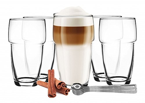 Sendez 6 vasos apilables para latte macchiato de 300 ml y 6 cucharas de acero inoxidable.