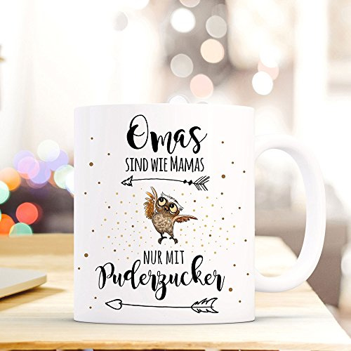 ilka parey wandtattoo-welt® Becher Tasse Kaffeetasse Kaffeebecher Eule mit Spruch Omas sind wie Mamas nur mit Puderzucker ts420