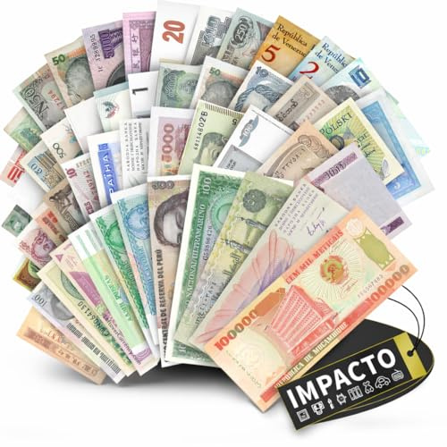 IMPACTO | Sammlung bestehend aus 50 echten Banknoten aus Aller Welt – Keine Duplikate, Nicht mehr im Umlauf und aus verschiedenen Ländern | Ideal für Sammler, inklusive Echtheitszertifikat