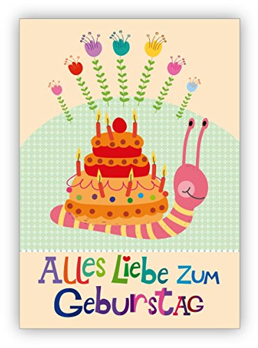 Kartenkaufrausch Kunterbunte Geburtstag Grußkarte mit lustiger Kuchen Schnecke: Alles Liebe zum Geburtstag • schöne Glückwunsch Grußkarte mit Umschlag für beste Freunde und Lieblingsmenschen