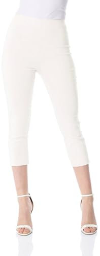 Roman Originals Cropped Trousers for Women UK Ladies Capri Leggings Summer Pants Short Crop Stretch 3/4 Length Three Quarter Pedal Pusher Clothes Elasticated Bengaline Cut Off - Ivory - Size 18