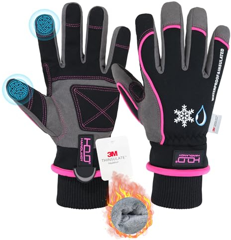 HANDLANDY Winter Work Gloves, 3M Thinsulate Waterproof Insulated Gloves, Warm Ski Glove for Shoveling Snow Outdoor, Gifts for Women