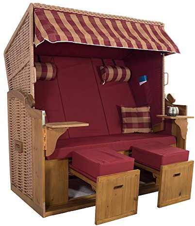 XXL 2,5-Sitzer Natur Strandkorb Hörnum (als Bausatz, Rot Kariert 3T)