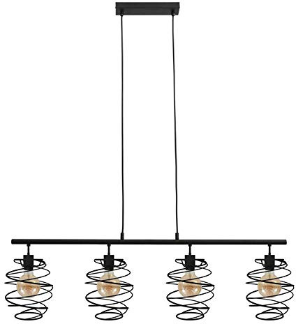 Briloner Leuchten Pendelleuchte, Pendellampe 4-flammig, Hängelampe retro vintage, Black Steel, 4x E27, max. 60 Watt, Schwarz, 1110x210x1300mm (LxBxH)