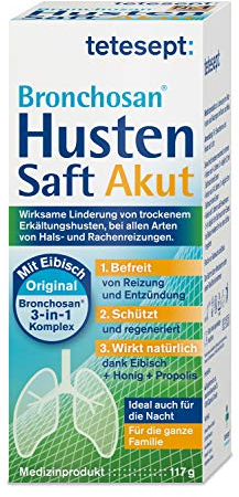 tetesept Bronchosan Husten Akut Saft – 1 x 117g – Erkältungsmittel bei trockenem Erkältungshusten – Wohltuend und beruhigend
