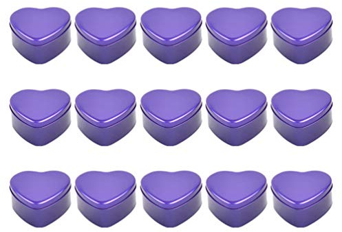 15pcs Heart Shaped Metal Tins Box with lids Biscuits Jar Candle Tins Empty Tin Box Wedding Valentines Day Candy Boxes Puple