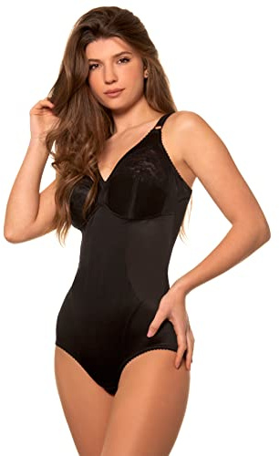 Istintiva Rossella – Body Contenitivo Modellante Donna | Effetto Snellente Pancia Piatta | Coppe morbide in Pizzo Senza Ferretto Leggermente Imbottite | Spalline Regolabili | Nero, Taglia 3C