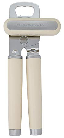 KitchenAid Abrelatas y abrebotellas multifunción clásico fácil de usar, rueda de corte afilada de acero inoxidable, asas ergonómicas suaves, crema de almendras