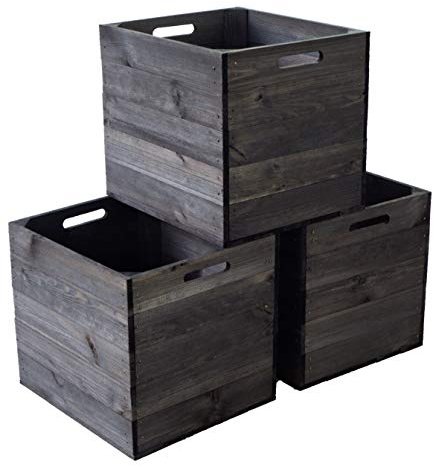 Kistenkolli Altes Land Holzkiste schwarz passend für alle Ikea Kallax Regale und Expedit Regale Einschubkiste Schubladenbox Weinkiste 32x37x32cm (3er Set)