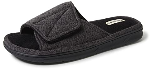 Dearfoams Pantoufles Cooper matelassées en tissu éponge pour homme, Noir (tricot chiné), Medium