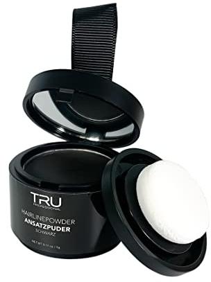TRU Hairline Powder Haaransatz-Farbpuder 4g (Schwarz) lichtes Haar & graue Ansätze, mattes Finish