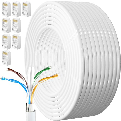 MEIPEK Netzwerkkabel 40m, Lan Kabel 40 Meter Cat 6 Verlegekabel Weiß Installationskabel 23AWG Patchkabel Ethernetkabel FTP Geschirmt Rj45 Gigabit Internetkabel Hohe Geschwindigkeit Wlan Kabel
