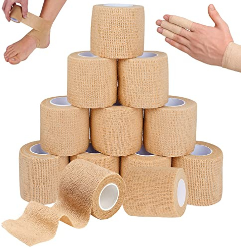 12 Rollen Selbstklebende Bandage Tape, 5cm x 4.5m Selbstklebender Verband, Elastische Binde Selbsthaftende Bandage, Tape Bandagen Selbstklebend, KohäSive Haftbandage für Erste Hilfe, Sport, Haustier