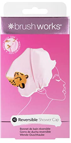 Brushworks Reversible Shower Cap (Leopard Pattern) – Waterproof & Microfibre Hair Cap for Showers, Hair Protection, Conditioning Masks & Treatments