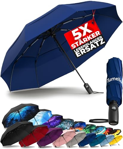 TUMELLA Strongest Windproof Travel Umbrella (Compact, 100MPH Wind-Tested) | Small Strong but Light Portable and Automatic Folding Rain Umbrella, Durable Premium Grip, Fits Car & Backpack