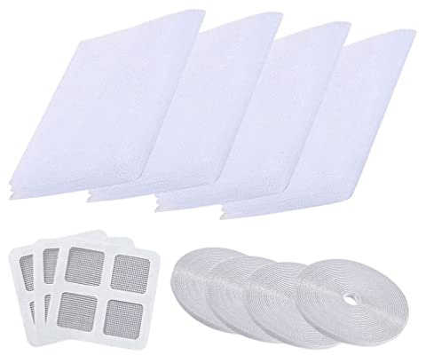 4 Pièces Moustiquaires pour Fenêtres,1.5 m x 2 m Moustiquaire Fenêtre Filet,Fenêtre Filet Écran Insecte avec 4 Rouleaux de Bandes Auto-Adhésives(blanc)