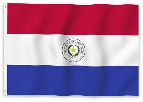 YongFoto Bandera de Paraguay de 2 x 4 pies, banderas nacionales paraguayas para celebraciones al aire libre, hogar, jardín, porche, fiesta, decoración con 2 ojales resistentes, costura a máquina de