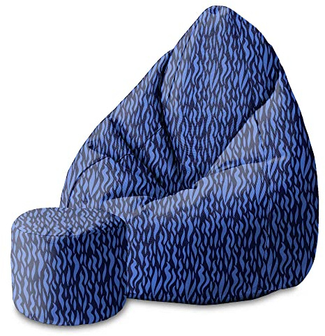 DreamRoots Sitzsack Erwachsene 80x80x120, Waves On | Bean Bag mit Lehne, Hocker & Bezug, 80x80x120 & 70x70x105 cm, Sitzkissen Boden, Bubibag, geometrische Designs