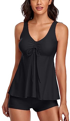 wihnsinop Tankini Damen Bauchweg Badeanzug Push Up Oberteil mit Badeshorts Bademode Set Zweiteiler Sommer Drucken Badeanzüge für Damen Strand Ferien Freizeit