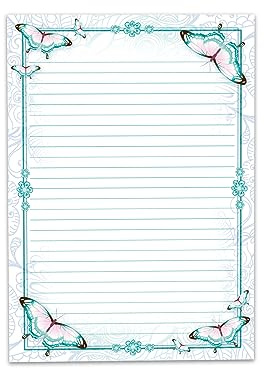 Briefpapier Schreibblock liniert zum Ausmalen für Mädchen Kinder Schule Schmetterlinge Blumen (1 Block A4 mit 25 Blättern)