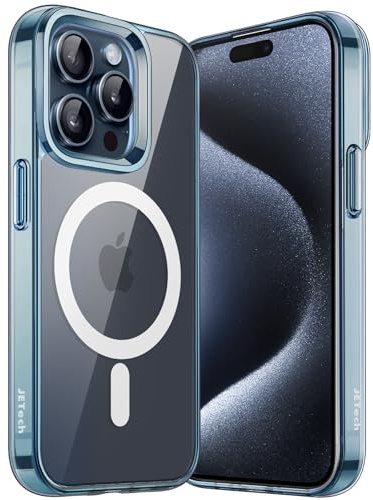 JETech Cover Magnetica per iPhone 15 Pro 6,1 Pollici Compatibile con MagSafe Ricarica Wireless, Telefono Custodia Antiurto, Retro Antigraffio Trasparente (Blu)