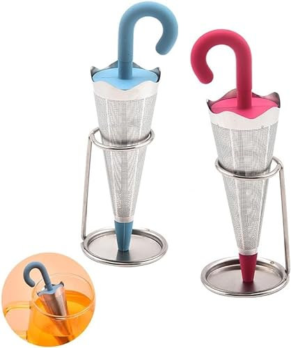 Umbrella Stainless Steel Tea Infuser,Umbrella Tea Infuser with Drip Tray,Fine Mesh Tea Strainer,Tea Steeper/Diffuser, Universal Loose Tea Filter for Tea Cups (C)