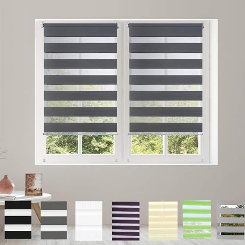 Thermo Rollo Verdunklungsrollo 85 x 340 cm Höhe Stufenlos Verstellbar Thermorollo Fensterrollo Seitenzugrollo mit Bohren Klemmfix für Fenster und Tür, Dunkelgrau
