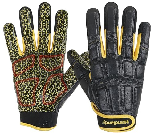 HANDLANDY Lineman Gloves for Men, Grippy Padded Offensive Football Gloves for Adult (Black, Large)