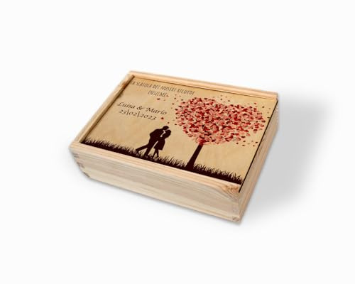 PHOTOCITY Scatola in legno personalizzata - Scatola dei ricordi per Anniversario, San Valentino 17 x 12 Memory box fidanzati con foto idea regalo Per lei Per lui (Personalizzata San Valentino)