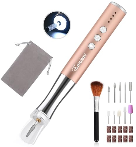 Enniewi Kabellos Nagelfräser Mit Licht 25000 U/Min, 13 In 1 Maniküre pediküre Set Elektrisch Mit Staubabdeckung, Wiederaufladbar Elektrischer Nagelfräser für Naturnägel und Nagelhaut, Hausgebrauch