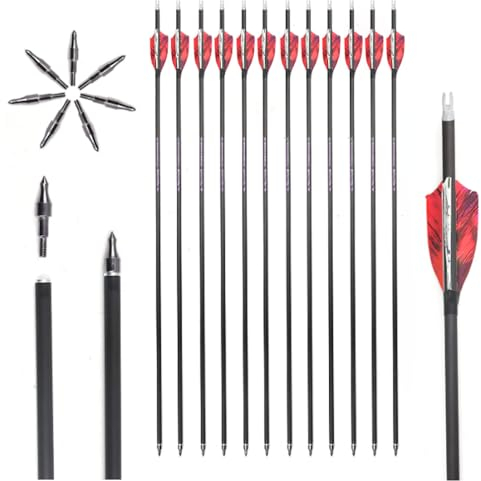ACCMOS 12 Stück Bogenschießen Rot Weiß Camouflage Feder Pfeile, Spine 300 350 400 500 600 700 ID 6,2 mm Gold-Etikett Carbon-Schaft für Jagd & Schießtraining (Spine 400, 29inch)
