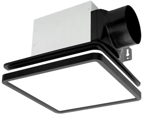 Akicon Bathroom Exhaust Fan with Light, 80CFM 2.0 Sones Exhaust Fan for Bathroom Ceiling, 15W Dimmable 3CCT LED Lights & 3.5W Nightlight Vent Fan for Home, Shower Room, Square, Black