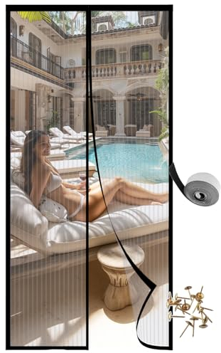 Fliegengitter Balkontür Magnet Insektenschutz Tür Ohne Bohren，Fliegenschutz Türvorhang, Selbstmagnetischer Verschluss -Mückenschutz Fliegengittertüren für Terrassentür Schiebetür (90 x 210 cm)