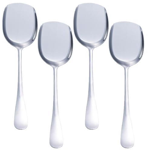 4 cucharas grandes de acero inoxidable para servir buffet, cucharas de servir de acero inoxidable, cucharas de servir plateadas con mango largo para cocina, restaurante, banquete (pala cuadrada)