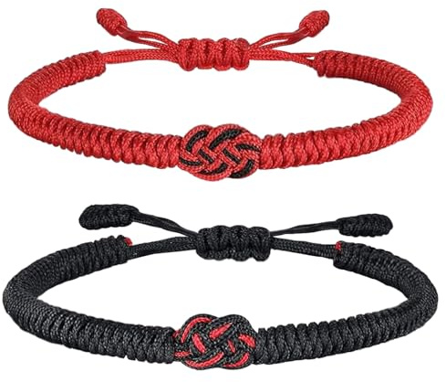 GLLBTPT Glücks-und Schutz-Armband, rote String-Armband für Männer Frauen, Hand geflochtene Seil Thread, Surfer Armband für Mädchen Sohn Teenager (rot und schwarz, 2 PCS)