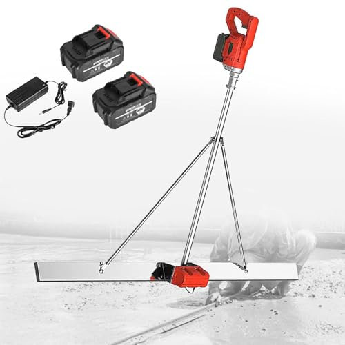 LANAZU Machine à Chape en béton, Outil de Chape vibrante de Finition de Ciment électrique avec Plaque en Acier Inoxydable de 180 cm pour Les projets de Construction (2Xbattery 2M)