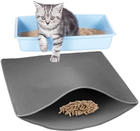 QWORK® Katzenklo Matte, 90 x 76 cm Doppellagige Katzenstreu Matte mit Wabenlöchern, Rutschfeste EVA Katzenstreu Matte
