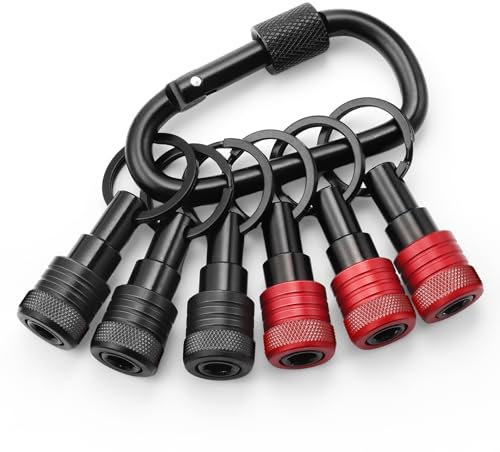 Drill Bit Holder Keychain 6pc, 1/4 Hex Quick Release Drill Extension Bit Holder Tools with Handly Carabiner, Portable Screwdriver Bit Holder for Impact Driver, Nut Driver, Screw& Drill Bits