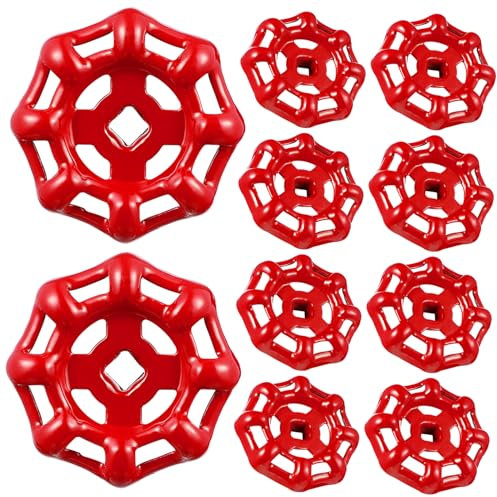 jojofuny 10 Manijas de Válvula de Hierro Fundido Rojo 6x6 Mm, Volante Metálico para Cierre de Puertas Industriales, Conjunto de 10 Piezas Resistentes Anticorrosión para Ferretería