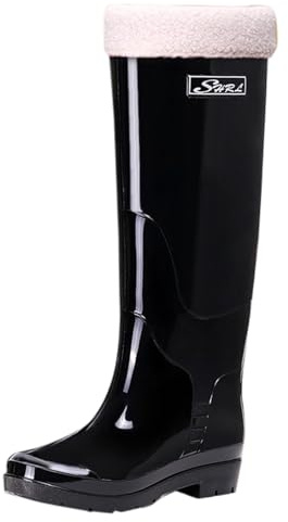 BILIKEYU Hohe Regenstiefel Für Damen Mit Samt Gefüttert Herausnehmbar Und Waschbar rutschfest Wasserdicht Warm Gummi-Regenstiefel Gummistiefel Für Arbeit Angeln Küche gr 40 Schwarz