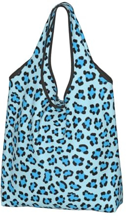 2 sacchetti grandi da donna leggeri leopardo blu riutilizzabili pieghevoli borse della spesa per generi alimentari borse di stoffa lavoro spiaggia viaggio con manici