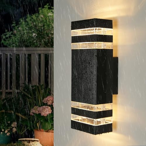 YICALE Outdoor Wall Lights Mains Powered,Up Down Lights Outdoor IP65 Waterproof Outside Wall Lights,Black LED Front Door Light Square Aluminium External Light Wall Mounted for House,Garden,2*GU10