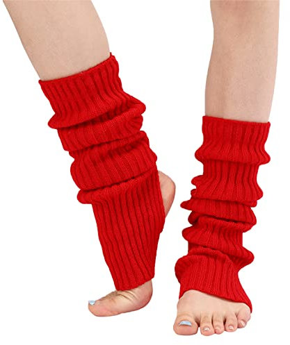 Stulpen Damen Mädchen Ballettstulpen mit Fersenloch, Gestrickt Beinwärmer Stulpen Ballett Damen Ballett Stulpen Winter Warme Beinstulpen Legwarmers Knöchelwärmer für Frauen (Rot, Einheitsgröße)