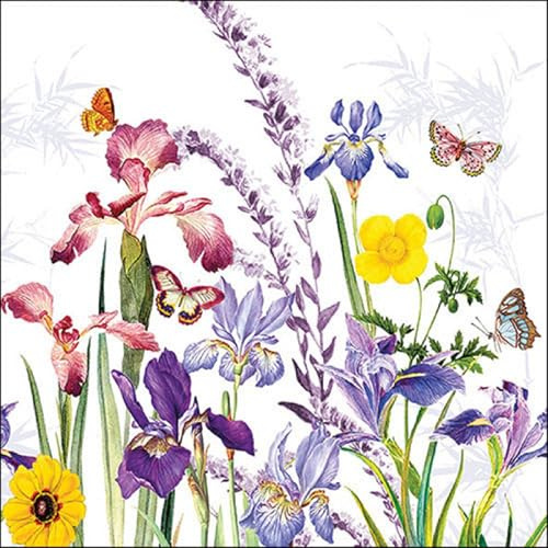 20 Servietten Blumen Blumenwiese im Frühling als Tischdeko. Papierservietten mit Motiv. Auch für Decoupage und Serviettentechnik 33x33cm