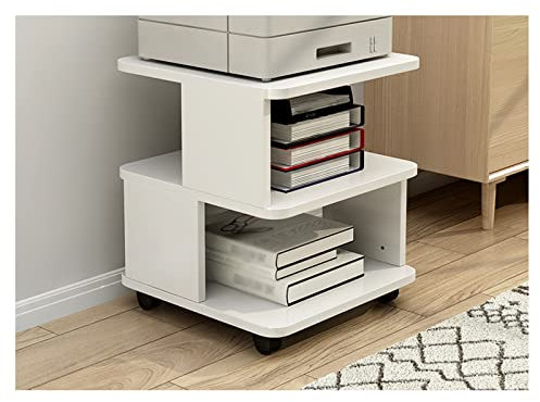 CJHFR472SG Druckerständer 3-stufiger Laserdruckerständer aus Holz, mobiler Maschinenwagen mit offener Ablage, Robustes Lagerregal for Büro und Zuhause, Weiß Druckertisch