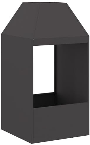 vidaXL Focolare A Legna Rettangolare Moderno in Acciaio Laminato A Freddo Nero | Durevole Soluzione di Riscaldamento Esterno Finitura Opaca per Patii E Balconi Supporta Tronchi Grandi Camini in Metal