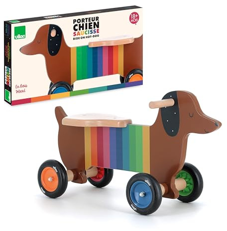 Rutschtier Hund Andy Westface Rutschtier aus Holz für Kinder ab 18 Monaten | Buntes illustriertes Design -robuste stabile Struktur -fördert Gleichgewicht und Motorik -ideal ab den ersten Schritten