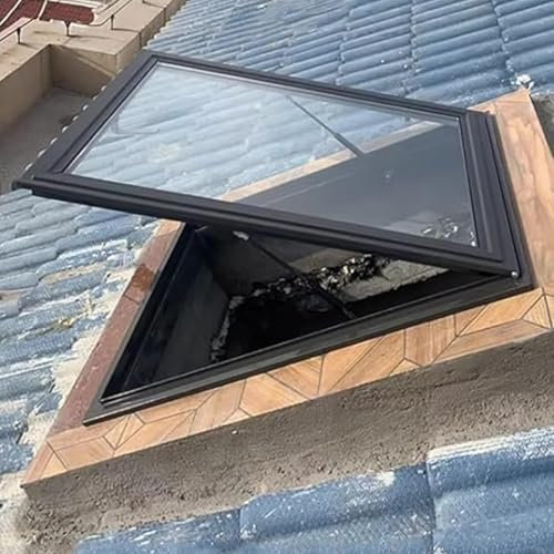 YVYKFZD Fenêtre de Toit en Aluminium, puits de lumière pour Toit Plat, Fenêtre de sous-Sol avec poignées, Petite fenêtres de Maison pour Grenier, véranda(Black-A,LxW 95x75cm/37.4x29.5in)